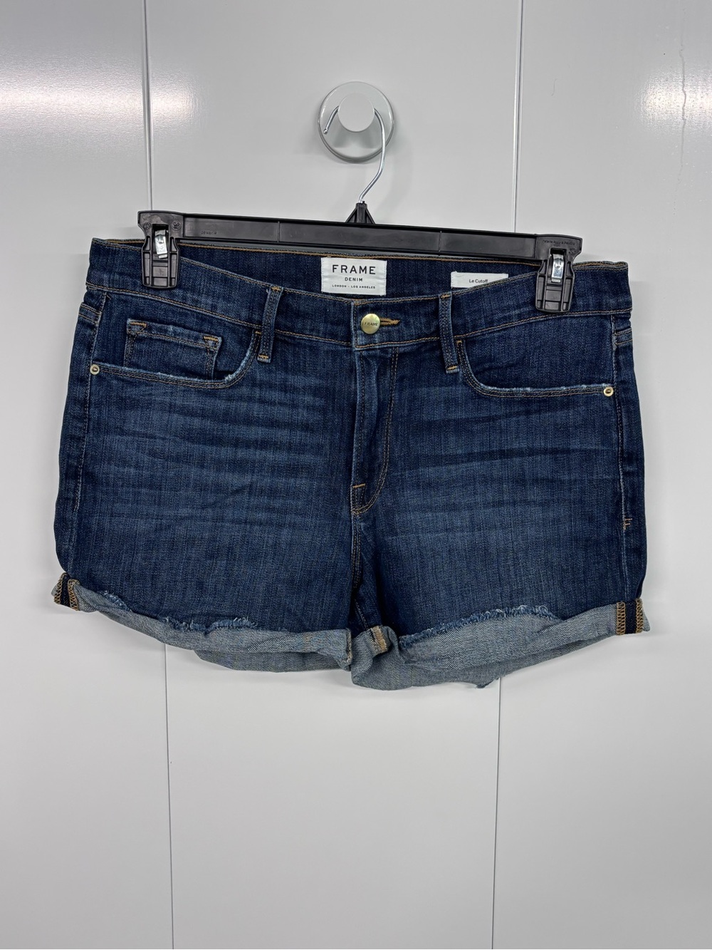 FRAME Denim Shorts Womens 30 “Le Cutoff”Dark Blue Folded Cuff Made In USA